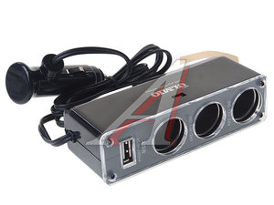 Изображение 1, OLM-038888 Разветвитель прикуривателя 3-х гнездовой 12V 1USB OLMIO