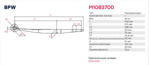 Изображение 2, M1083700 Полурессора BPW (1 лист) MARSHALL
