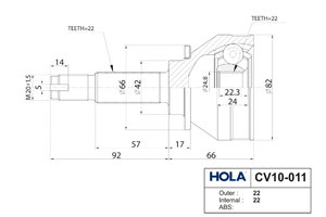 Изображение 6, CV10-011 ШРУС наружный CHEVROLET Lanos (97-02) комплект HOLA