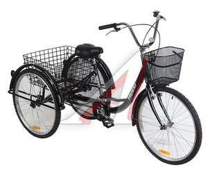 Изображение 2, Tricycle-01 Black Велосипед 26" 1-ск. 3-х колесный 2 корзины HILAND