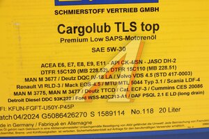 Изображение 2, 36505 Масло дизельное CARGOLUB TLS Top 5W30 синт.20л SRS