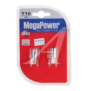 Изображение 1, 10101W-2бл Лампа светодиодная 12V W5W T10 W2.1x9.5d 6000K блистер (2шт.) MEGAPOWER