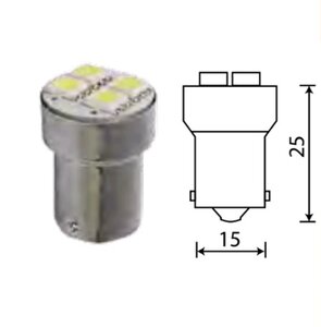 Изображение 2, 24T15-W\4SMD Лампа светодиодная 24V R10W BA15s 4 светодиода белая МАЯК