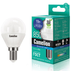 Изображение 1, LED10-G45/865/E14 Лампа светодиодная E14 G45 10W (90W) 220V холодный Ultra CAMELION