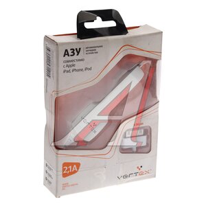 Изображение 1, Slim Line 2100 белое Устройство зарядное в прикуриватель 12V кабель iPhone (-4) VERTEX