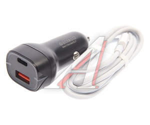 Изображение 1, ES-CC2C black Устройство зарядное в прикуриватель 1USB + 1 Type C 12V кабель USB Type C EARLDOM