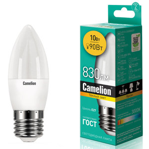 Изображение 1, LED10-C35/830/E2 Лампа светодиодная E27 С35 10W (90W) 220V теплый Ultra CAMELION
