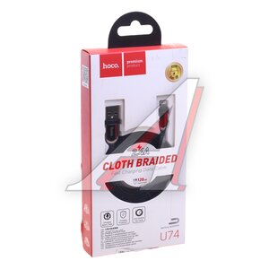 Изображение 2, U74 black Кабель iPhone (5-) 2.4A 1.2м черный HOCO