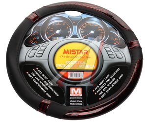 Изображение 1, MIS-SWC861 BR (M) Оплетка руля (M) 37-39см черная с коричневой вставкой MISTAR