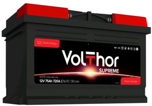 Изображение 1, 6СТ75(0) 57510 Аккумулятор VOLTHOR Supreme 75А/ч обратная полярность, низкий