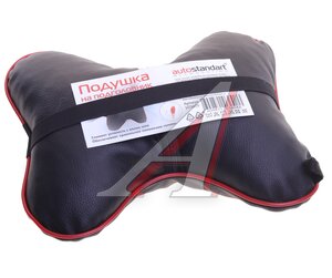 Изображение 1, 103608 Подушка на подголовник кожзам 26х22см черная AUTOSTANDART