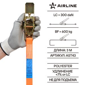 Изображение 5, AST43 Стяжка крепления груза 0.6т 3м-25мм (кольцевая) с храповиком AIRLINE