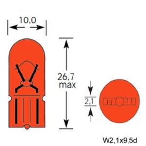 Изображение 2, 142899 Лампа 12V WY5W W2.1x9.5d 30лм желтая Amber TESLAFT (Россия)