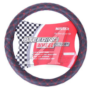 Изображение 1, MIS-2013LT05E BK/RD (M) Оплетка руля (M) 37-39см черно-красная кожа MISTAR