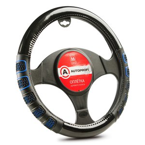 Изображение 1, AP-2051 BK/BL (M) Оплетка руля (M) 37-39см черно-синяя экокожа 3D вставки AUTOPROFI