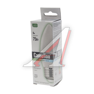 Изображение 2, LED8-C35/845/E27 Лампа светодиодная E27 С35 8W (75W) 220V холодный BasicPower CAMELION