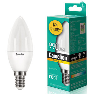 Изображение 1, C-LED12-C35/830/E14 Лампа светодиодная E14 C35 12W (100W) 220V теплый CAMELION