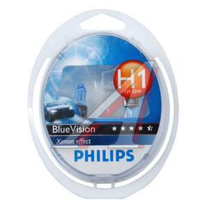 Изображение 1, 12258BVSM Лампа набор 12V H1 55W + W5W бокс (2шт.+2шт.) Blue Vision PHILIPS