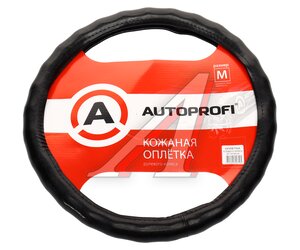 Изображение 1, AP-765 BK (M) Оплетка руля (M) 37-39см черная натуральная кожа AUTOPROFI