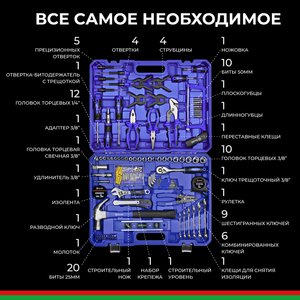 Изображение 2, БАК.07016 Набор инструментов 168 предметов слесарно-монтажный 1/4", 3/8" Профи БЕЛАК