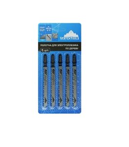 Изображение 1, T101D Пилка для лобзика набор 5шт. дерево 75мм VERTEXTOOLS