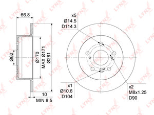 Изображение 1, BN1136 Диск тормозной TOYOTA Camry (V40, V50) задний (1шт.) LYNX