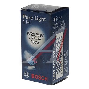 Изображение 3, 1987302252 Лампа 12V W21/5W W3x16q Pure Light BOSCH