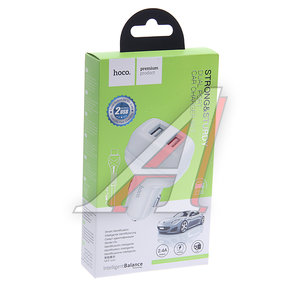 Изображение 2, Z36 white Устройство зарядное в прикуриватель 2USB 12V 2.4A кабель USB Type C HOCO