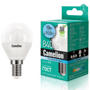 Изображение 1, LED10-G45/845/E14 Лампа светодиодная E14 G45 10W (90W) 220V холодный Ultra CAMELION
