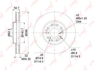 Изображение 1, BN1165 Диск тормозной TOYOTA Mark 2 (96-) LEXUS GS300 (93-04), IS300 (99-05) передний (1шт.) LYNX