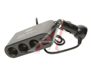Изображение 1, CC40 Black Разветвитель прикуривателя 3-х гнездовой 12V 2USB черный XO