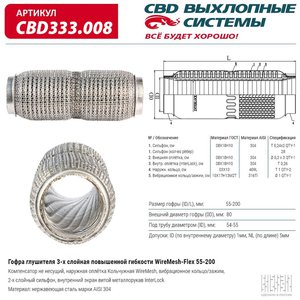 Изображение 1, CBD333.008 Гофра глушителя 50x200 в 3-ой оплетке CBD