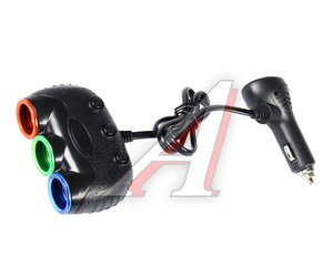 Изображение 1, NO.1633 Разветвитель прикуривателя 3-х гнездовой 12-24V 1USB OLESSON