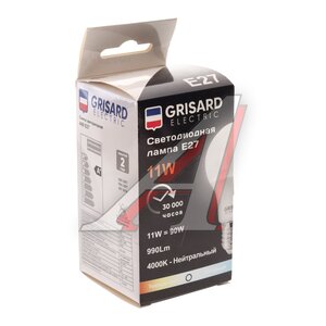 Изображение 3, GRE-002-0009 Лампа светодиодная E27 A60 11W (90W) 220V теплый GRISARD ELECTRIC
