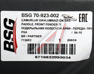 Изображение 4, BSG70923002 Подкрылок PEUGEOT Partner передний правый BSG