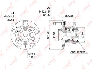 Изображение 4, WH1386 Ступица CHEVROLET Aveo (12-) задняя (R15 барабан) LYNX