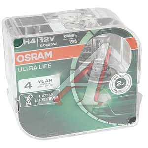 Изображение 2, 64193ULT-HCB Лампа 12V H4 60/55W P43t бокс (2шт.) Ultra Life OSRAM