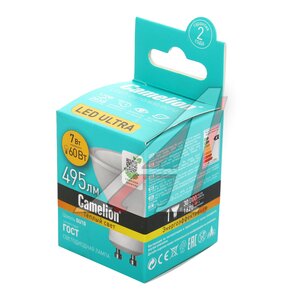 Изображение 2, C-LED7-830-GU10 Лампа светодиодная LED7-GU10/830/GU10 (7W) 220V тёплый свет CAMELION
