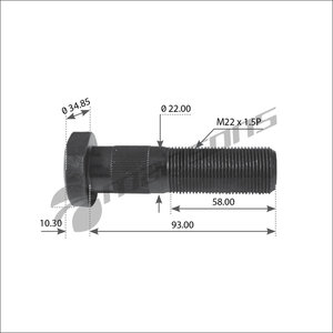 Изображение 3, 600.073 Шпилька колеса SAF (M22х1.5х93) с шлицами MANSONS