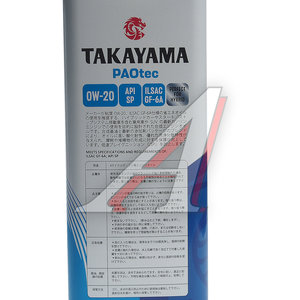 Изображение 2, 101140 Масло моторное PAOtec GF-6A/SP 0W20 синт.4л TAKAYAMA