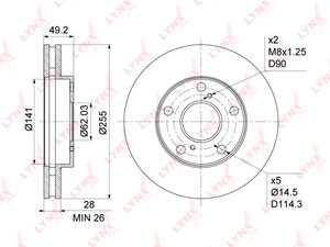 Изображение 1, BN1150 Диск тормозной TOYOTA Camry (CV2) передний (1шт.) LYNX