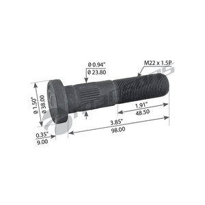 Изображение 3, 033.810.003 Шпилька колеса ROR TA, TC, TM (М22х1.5х98/107) MANSONS