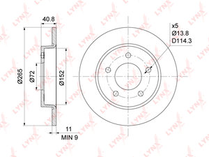 Изображение 1, BN1065 Диск тормозной MAZDA 3 (02-) задний (1шт.) LYNX