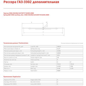 Изображение 3, 3302-2913012-10 Рессора ГАЗ-2705, 32213, 3302 задняя (3 листа) дополнительная L=1500мм ЧМЗ