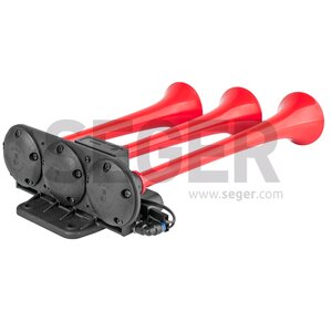 Изображение 3, 86EM24.100.03K Сигнал звуковой 24V воздушный 3-х рожковый красный (8 мелодий) SEGER
