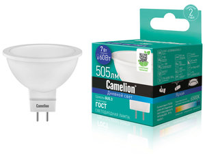 Изображение 1, LED7-JCDR/865/GU5.3 Лампа светодиодная GU5.3 MR16 7W (60W) 220V холодный Ultra CAMELION