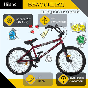 Изображение 1, T19B603 A Велосипед 20" 1-ск. BMX бордовый HILAND