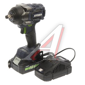 Изображение 1, APW18/850 Гайковерт аккумуляторный 18В 4.0Ач 850Нм 1/2" 0-2300об/мин. бесщеточный (1АКБ Li-Ion,  кейс) AYGER