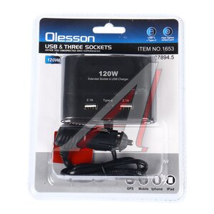 Изображение 1, NO.1653 Разветвитель прикуривателя 3-х гнездовой 12-24V 3USB OLESSON