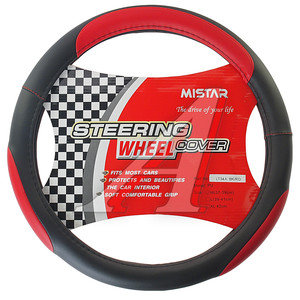 Изображение 1, MIS-LT34A BK/RD (M) Оплетка руля (M) 37-39см черно-красная кожа MISTAR